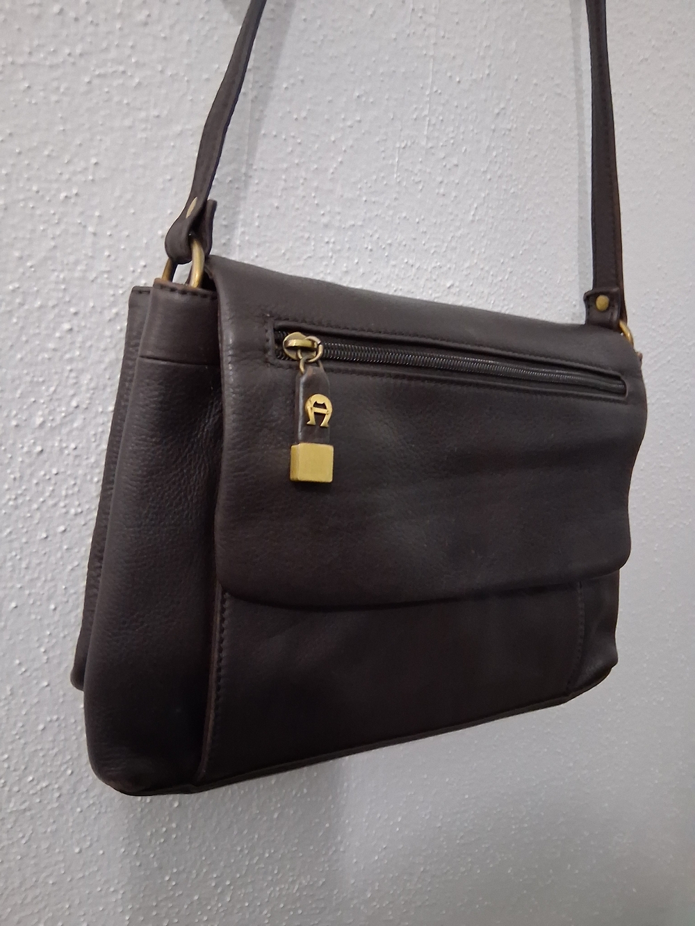 Etienne Aigner Brown Leather Crossbody with Plaid Lining
